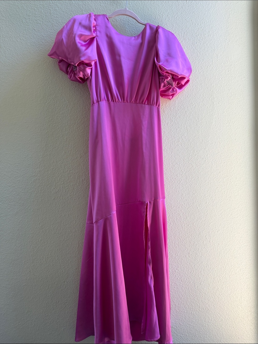 Bright Pink Puff Sleeve Maxi Dress